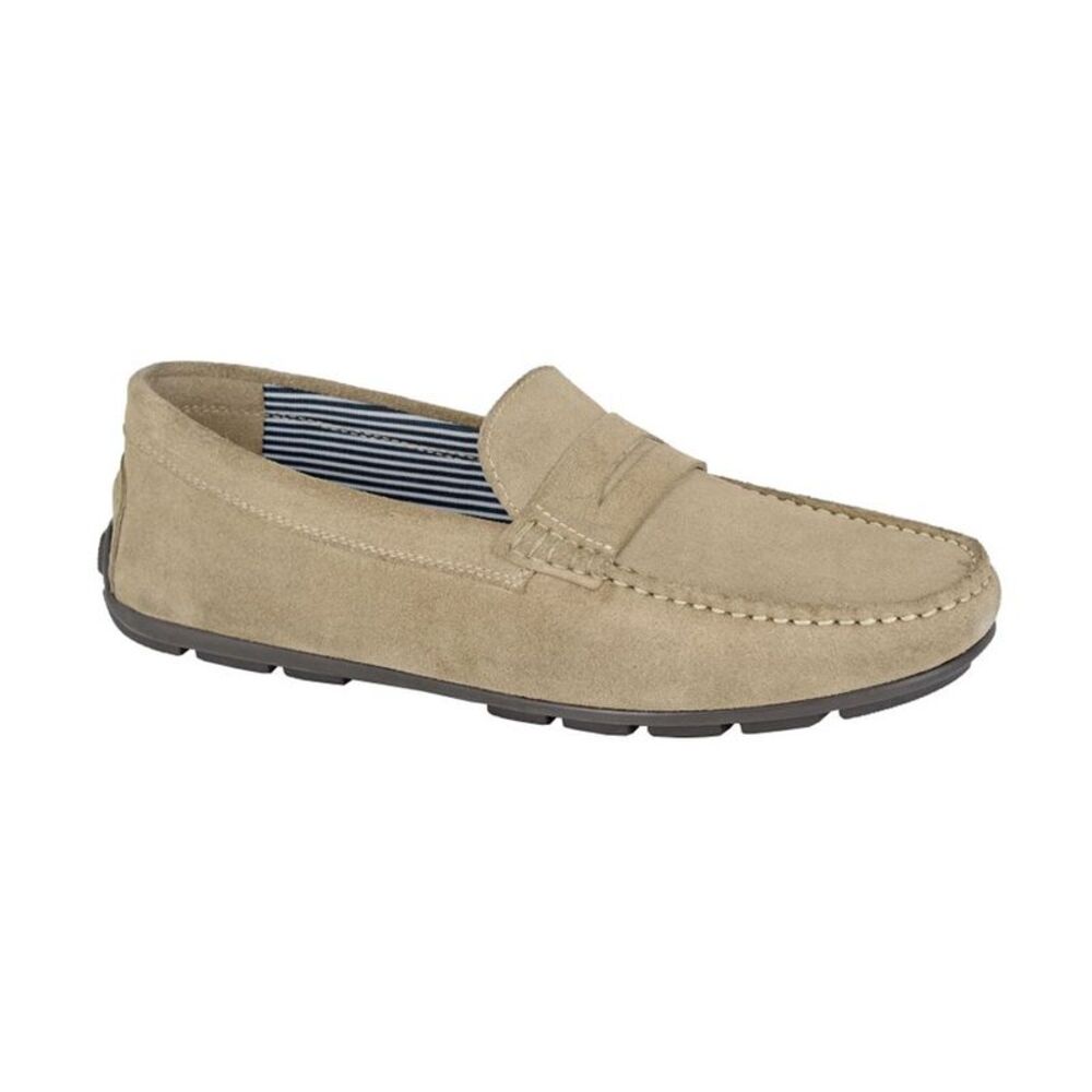 Roamers Mens Suede Square Toe Loafers / Taupe